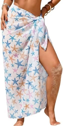 Women's Swimwear Transparent Sheer Cover-Up High-Slit One-Size Swim Dress Summer Floral Print Chiffon 