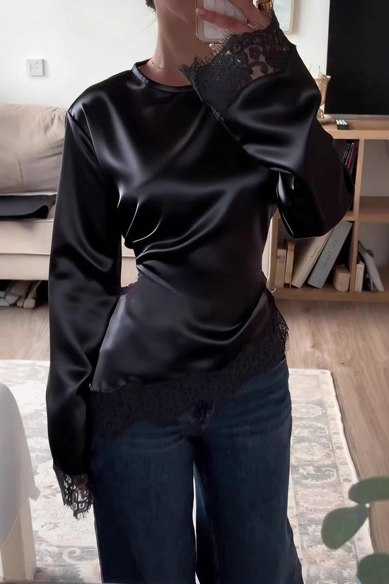 Round neck solid color long sleeved irregular hem T-shirt for women 