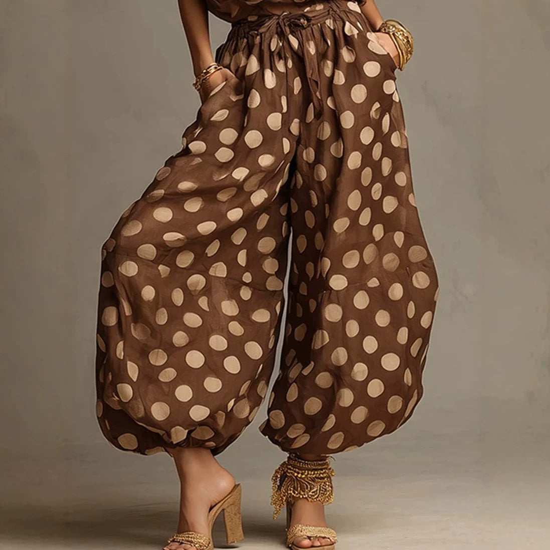 New  Polka Dot Halter Neck Women's Summer Bohemian Vacation Casual Beach Loose Wide-leg Jumpsuit 