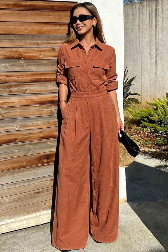 Women's collar long sleeved jumpsuit 