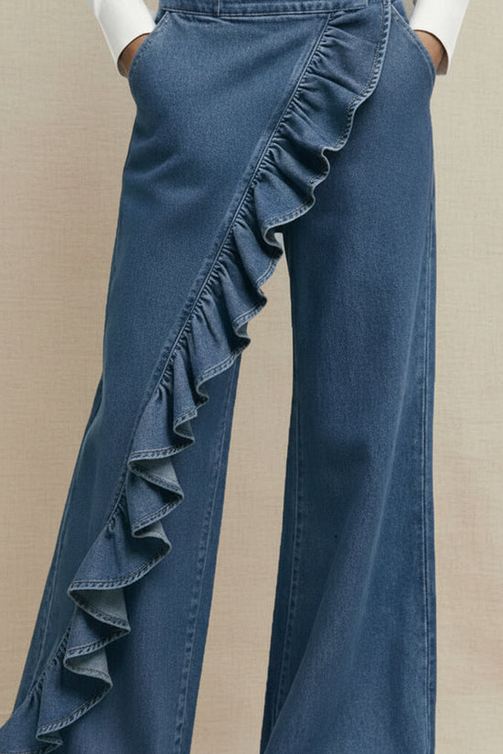 Vintage Irregular Mid-Waist Genuine Denim Pants for WomenSpring and Summer Fashion 