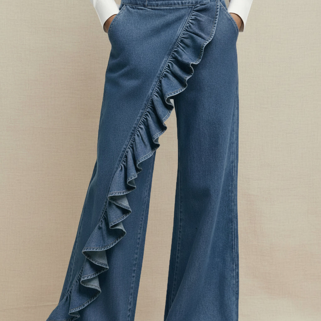 Vintage Irregular Mid-Waist Genuine Denim Pants for WomenSpring and Summer Fashion 