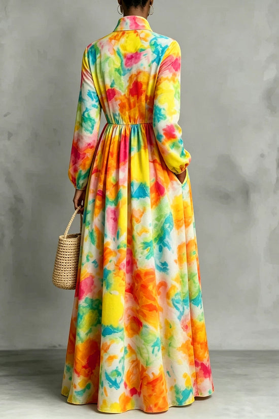 New Style Shirt Dress with  Floral Digital Printing Long Dress 