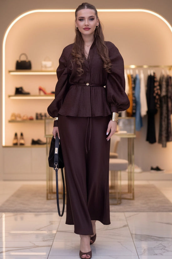 Chic V-Neck Fitted Long Sleeve Cardigan Top with High-Waisted Skirt Set for Women 