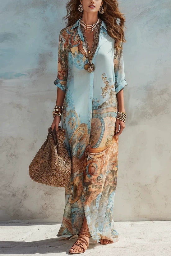 Chiffon Digital Print Fresh Vintage Flowy Women's Dress 