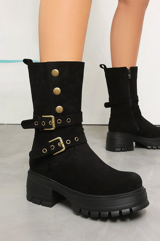 Supply Thick Sole High Heel Women's Boots  Punk Style Belt Buckle Ankle Boots 