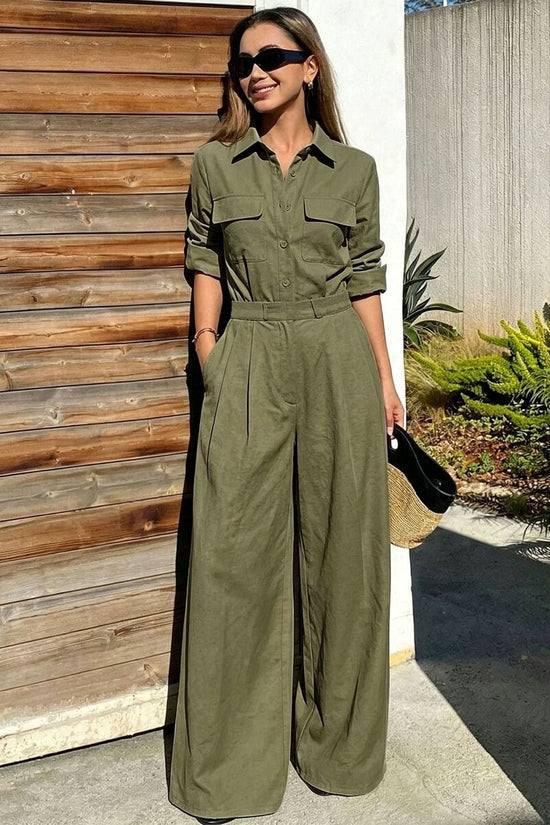 Women's collar long sleeved jumpsuit 