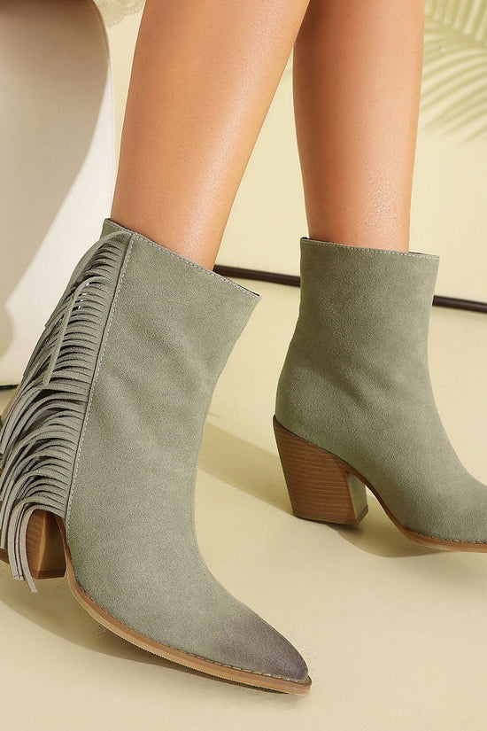 Western Style Ankle Boots for Women, Pointed Toe with Tassel, Chunky High Heel Made to order, ships in 7 days 