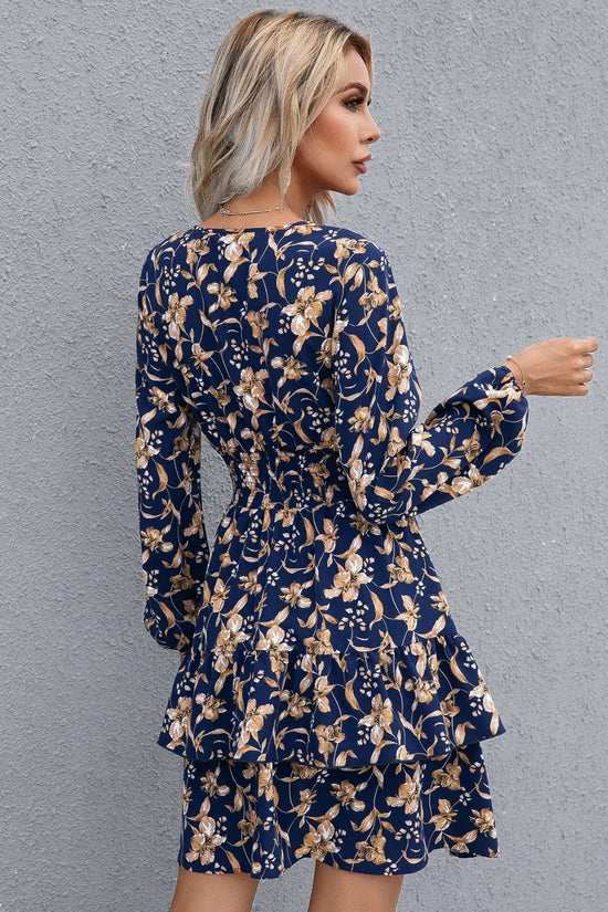 🌸 Floral Layered Surplice Balloon Sleeve Dress eprolo