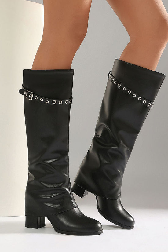 High Heel Chunky Large Size Slip-On Combat Boots for Women 