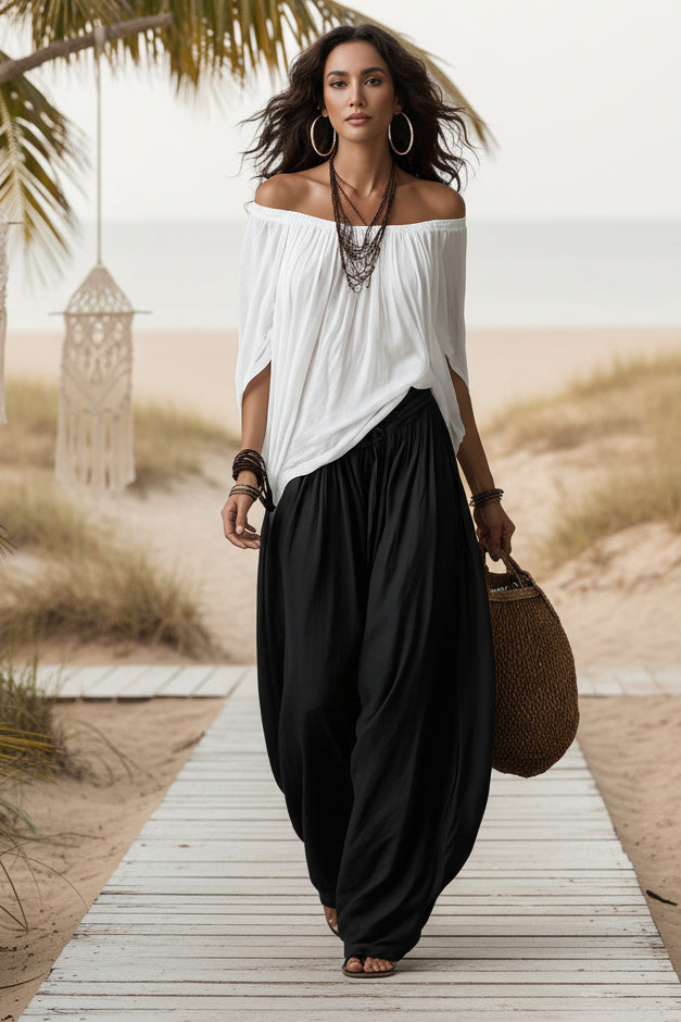 Fashion One-Shoulder T-Shirt with Wide-Leg Pants Set for Women, Elegant Two-Piece Long Sleeve Casual Outfit 