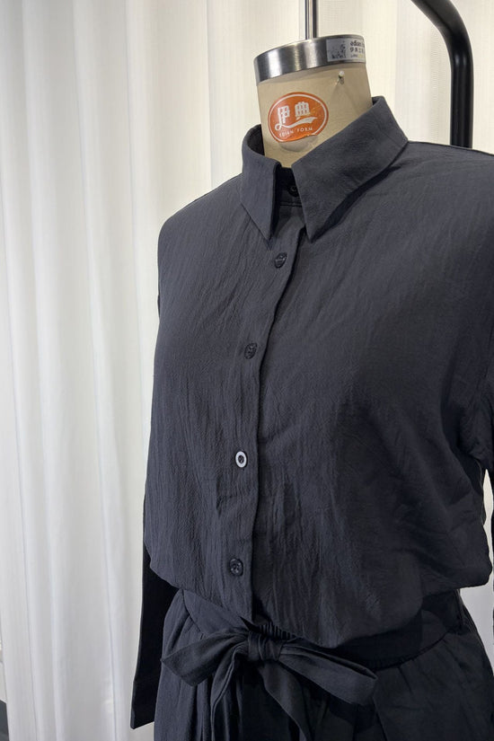Linen-Look Shirt & Wide-Leg Trouser Set | Drawstring Waist 2-Piece | Gray 