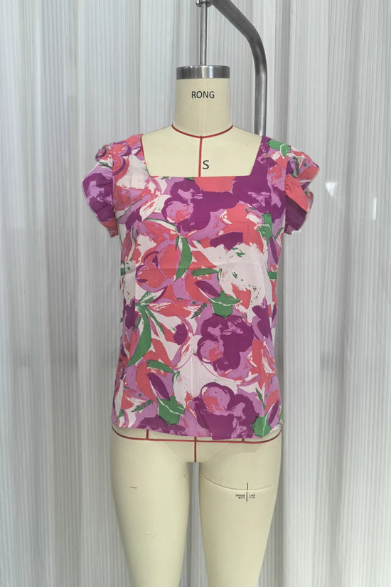 Flower square collar top 