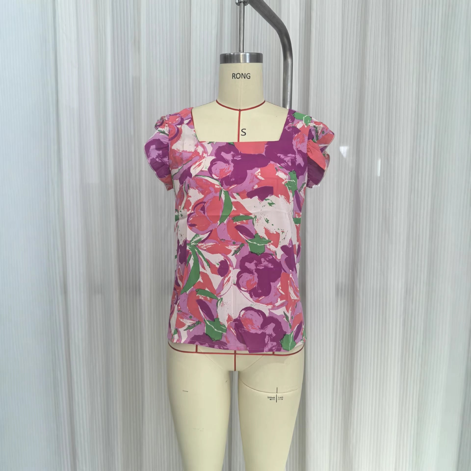 Flower square collar top 