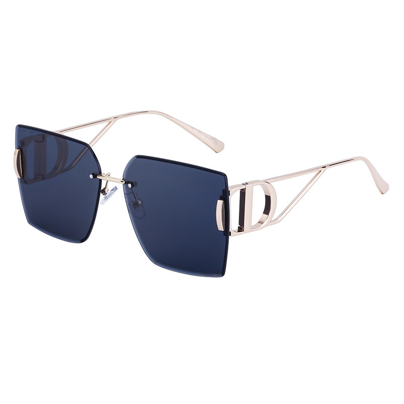 New Fashion Sunglasses Style Diamond-Cut Rimless Sunglasses for Women, Hollow Temple Design, Oversized Frame Women's Eyewear 