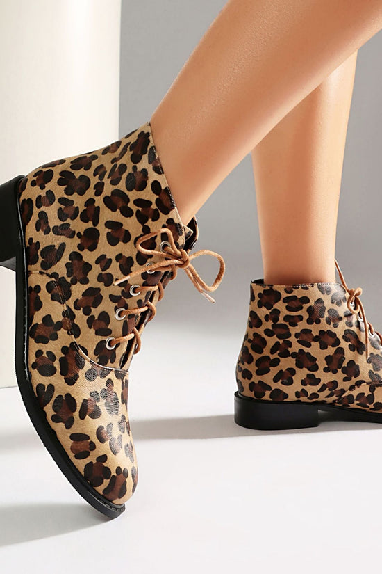 Autumn/winter casual low heel leopard print  extra large size lace-up low-cut Martin boots Made to order, ships in 7 days 