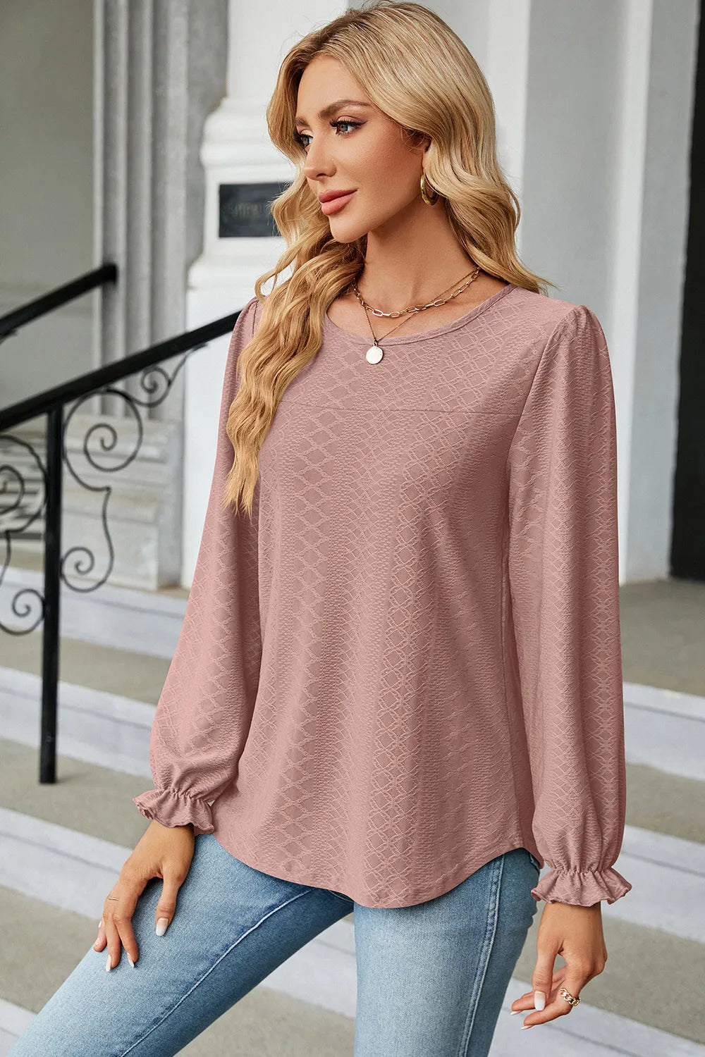🌸 Round Neck Flounce Sleeve T-Shirt – Effortless Elegance for Everyday Wear eprolo