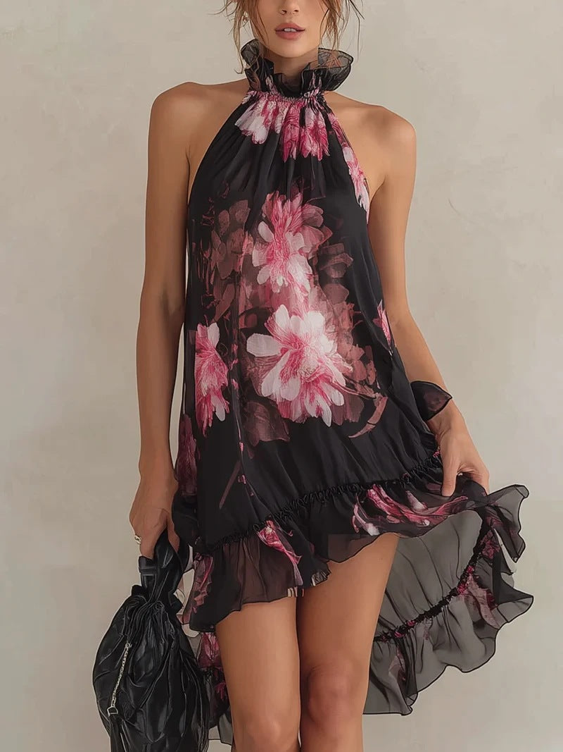 Summer New Women's Chiffon Printed Off-Shoulder Sexy Dress 