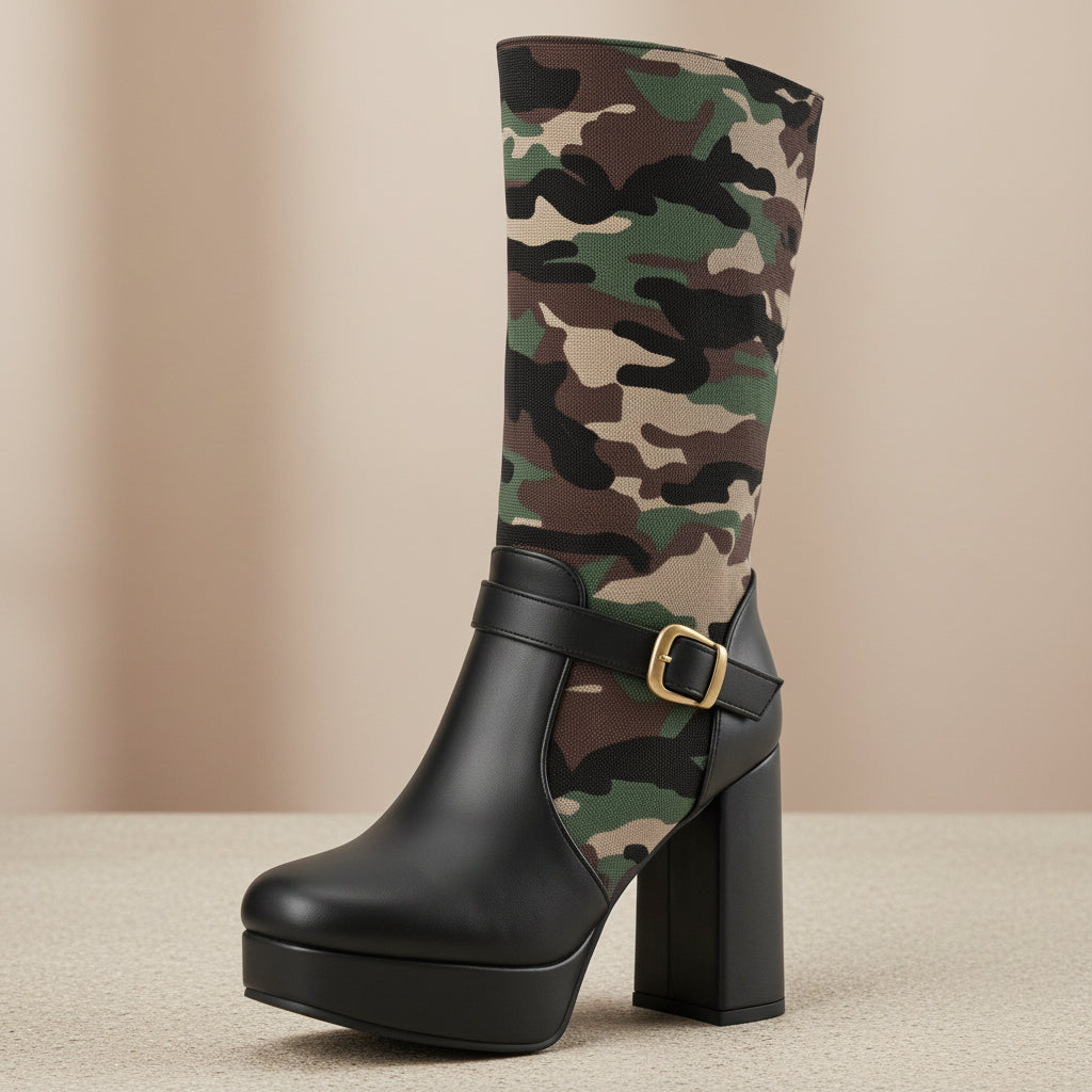 Fashion Punk Style Camouflage High-Cut Women's Boots with Thick Heel and Platform Made to order, ships in 7 days 