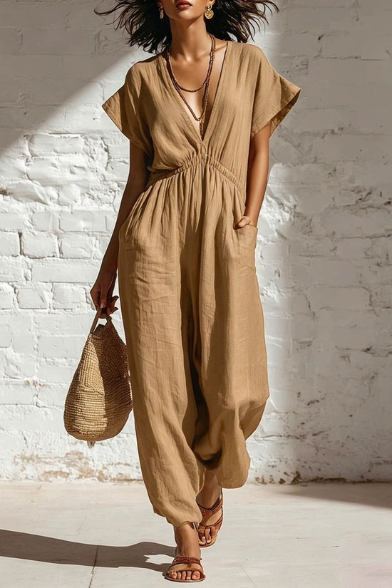 Deep V-neck loose fit pants for women 