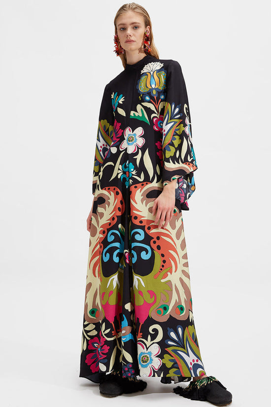 New European and American Summer Printed Seven Sleeve Stand up Collar Dress 
