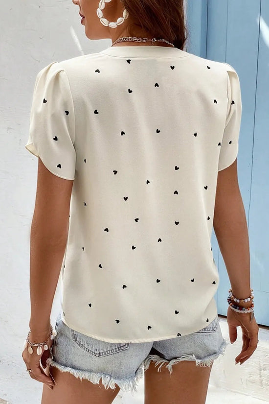 V-neck heart-shaped petal sleeve shirt with elegant women's top 