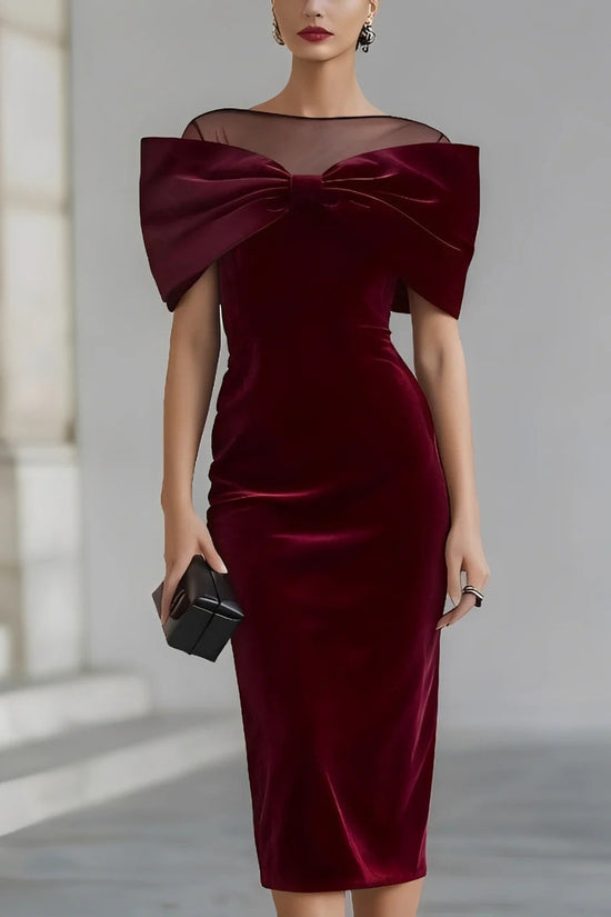 Chic Office Women's One-Shoulder Off-the-Shoulder Velvet Dress with Gold Thread 