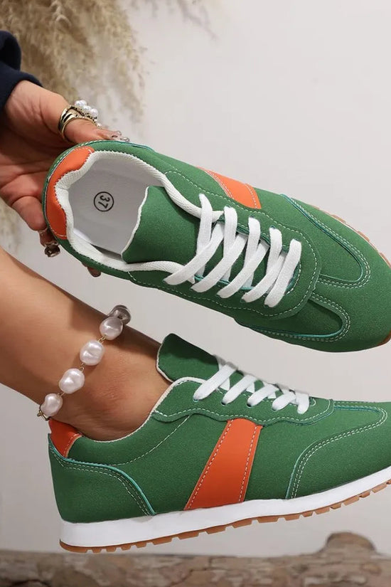 PU Leather Contrast Round Toe Flats Sneakers 