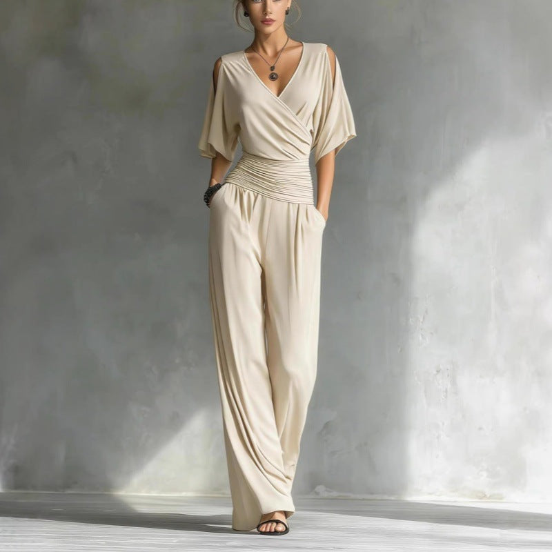 V-neck slim fit jumpsuit for women