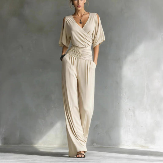 V-neck slim fit jumpsuit for women