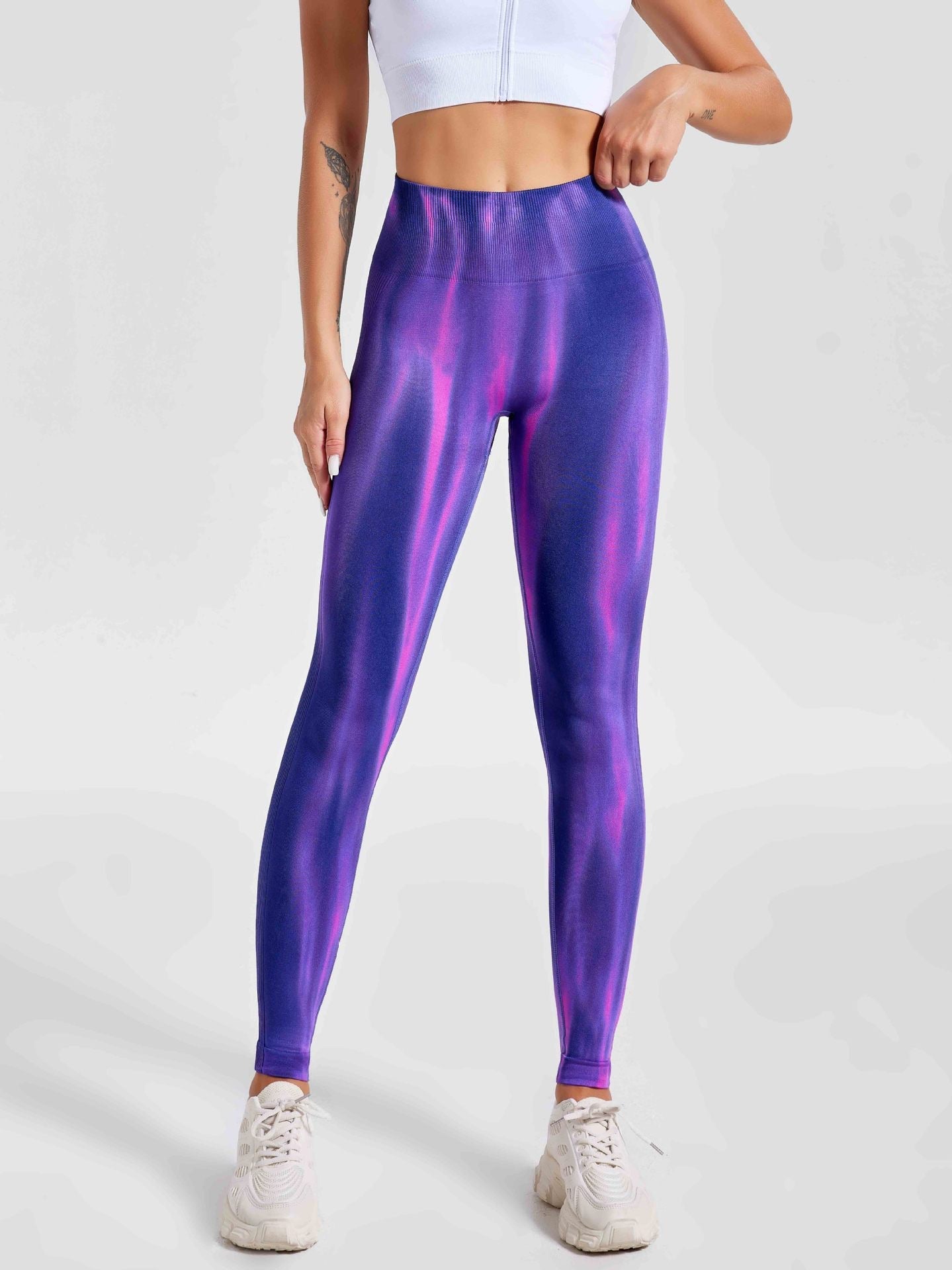Dyed Aurora High-Waisted Seamless Yoga Pants Tummy Control Fitted Workout Leggings Fitness Pants 