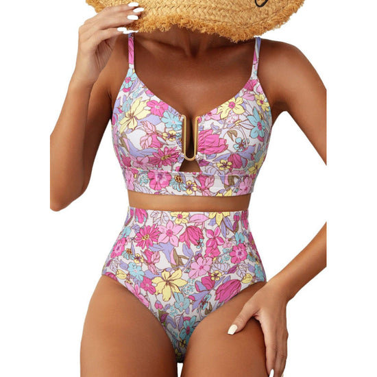 Floral Print High-Waisted U-Line Bikini Set Swimwear for Women 
