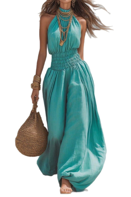 Sleeveless hanging neck lantern pants jumpsuit for women