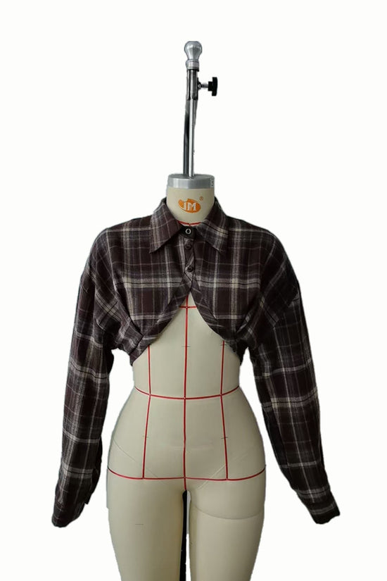 Asymmetric hem checkered short top 