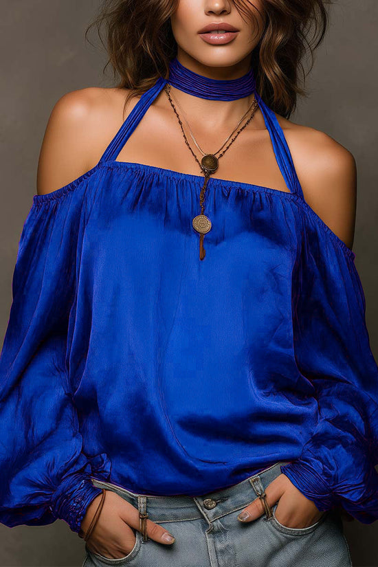 Chic Shoulder-Baring Matte Satin Blouse for Women Fashion Top 