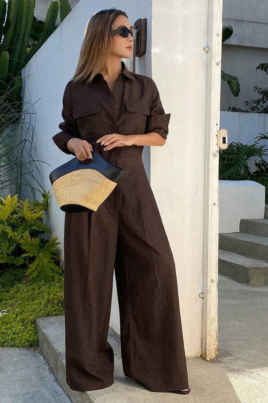 Women's collar long sleeved jumpsuit 