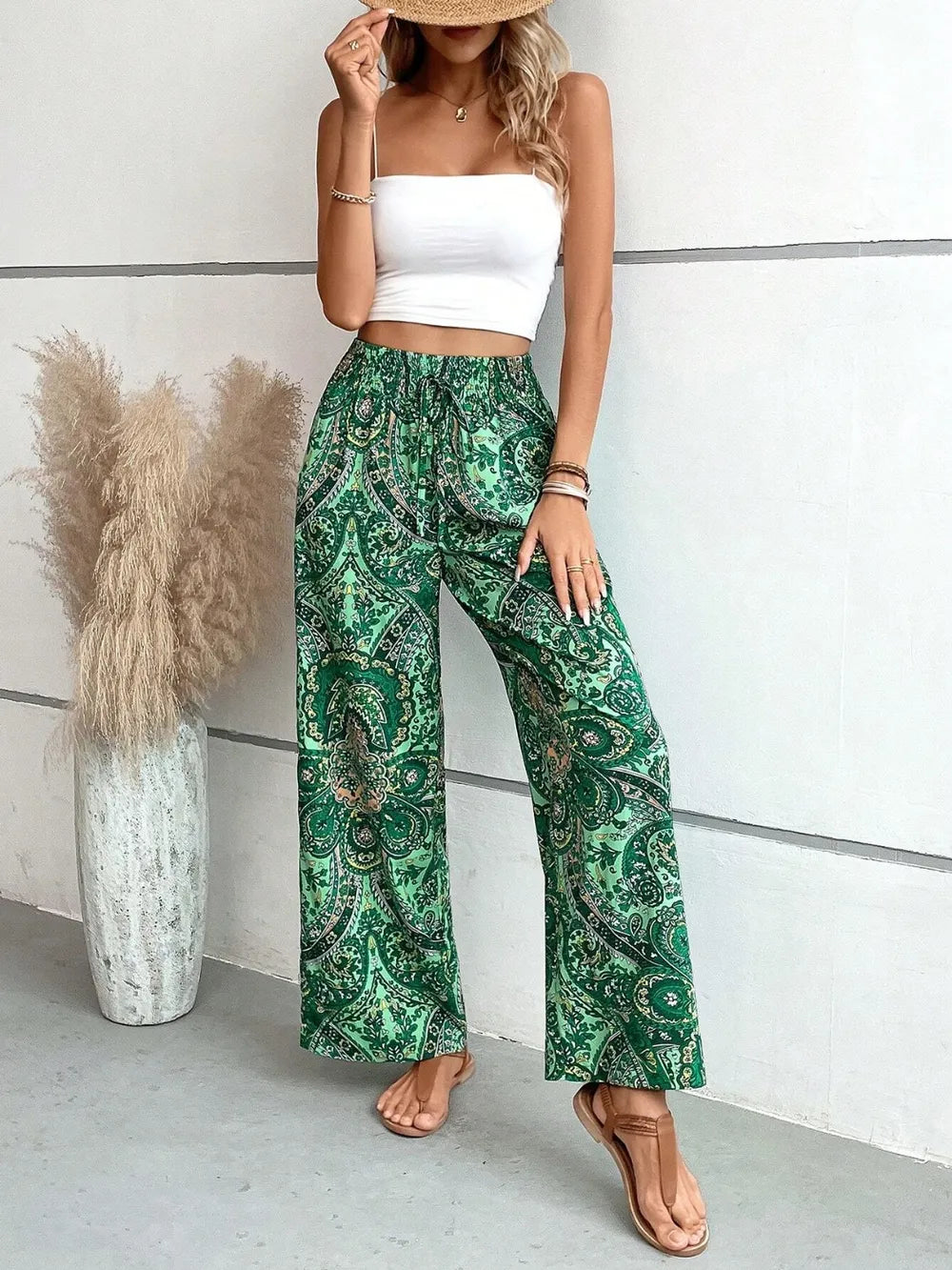 Printed Wide Leg Pants 