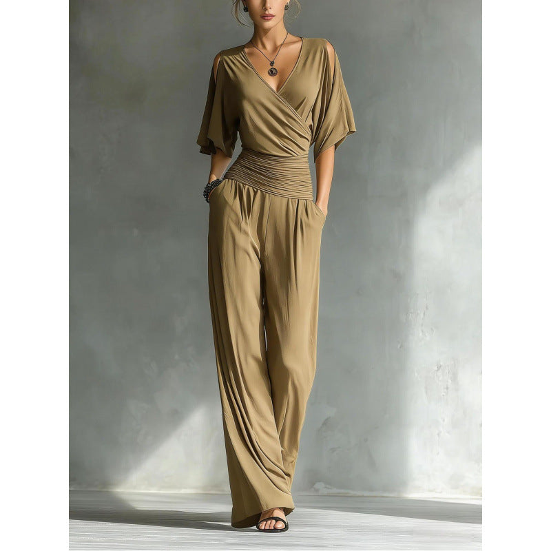 V-neck slim fit jumpsuit for women