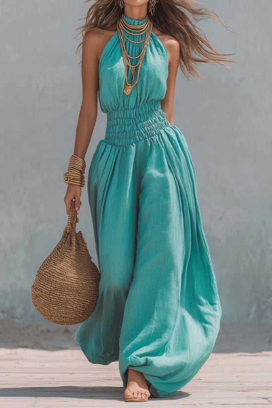 Sleeveless hanging neck lantern pants jumpsuit for women