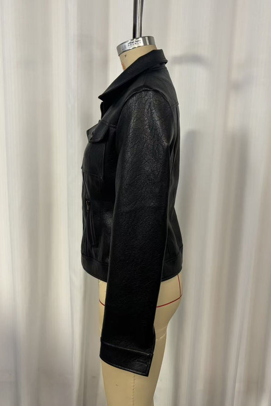 Vintage Washed PU Leather Biker Jacket | Slim Fit Moto Zip | Black 