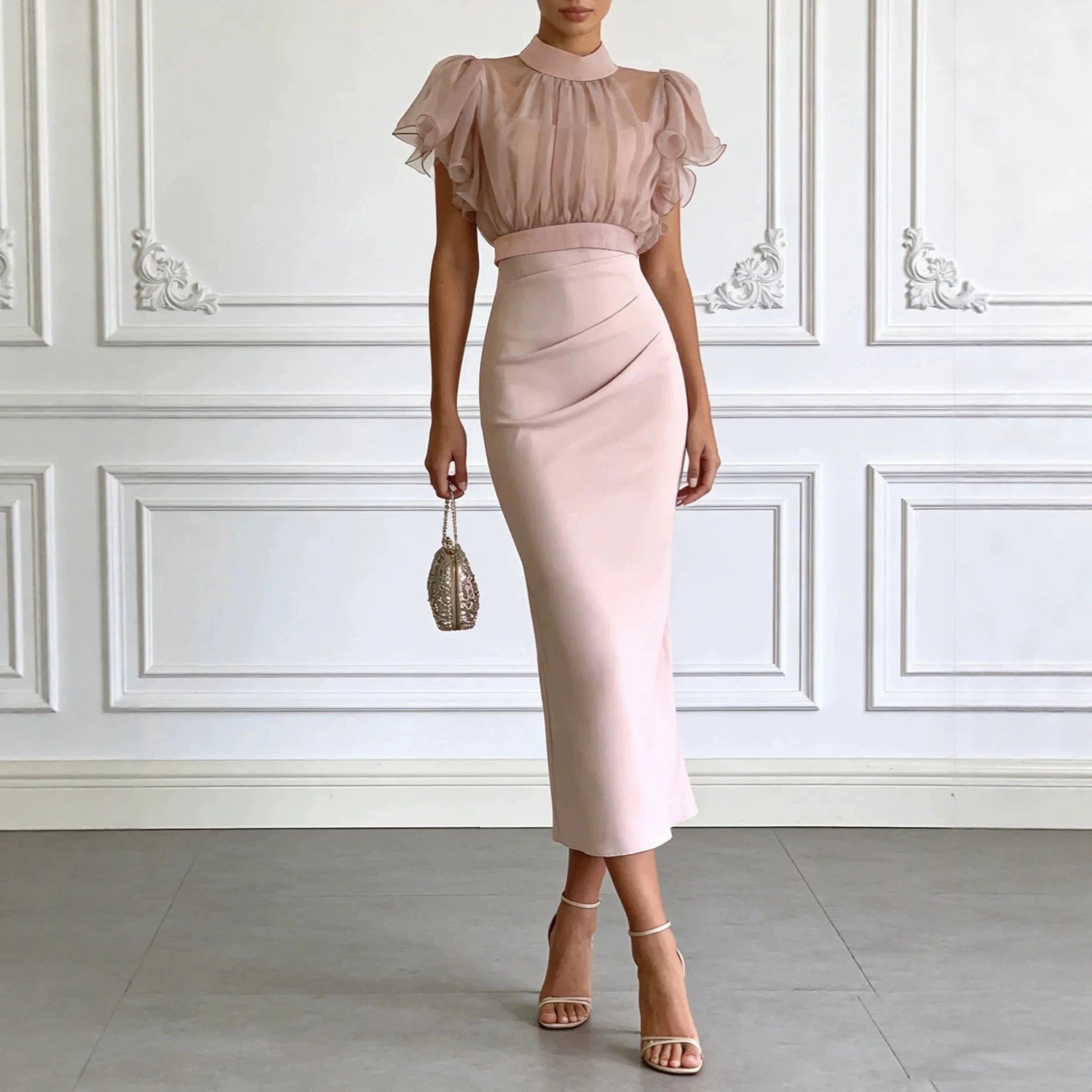 Mesh lace up waist bag hip dress 