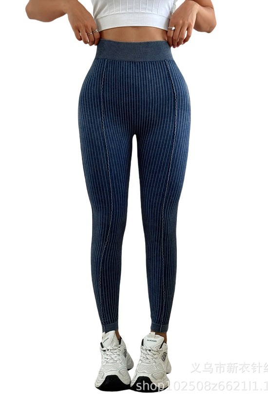 Back V Waist Peach Butt Sand Wash Yoga Pants for Women, Ribbed High Waist Lift-Up Fitness Tights