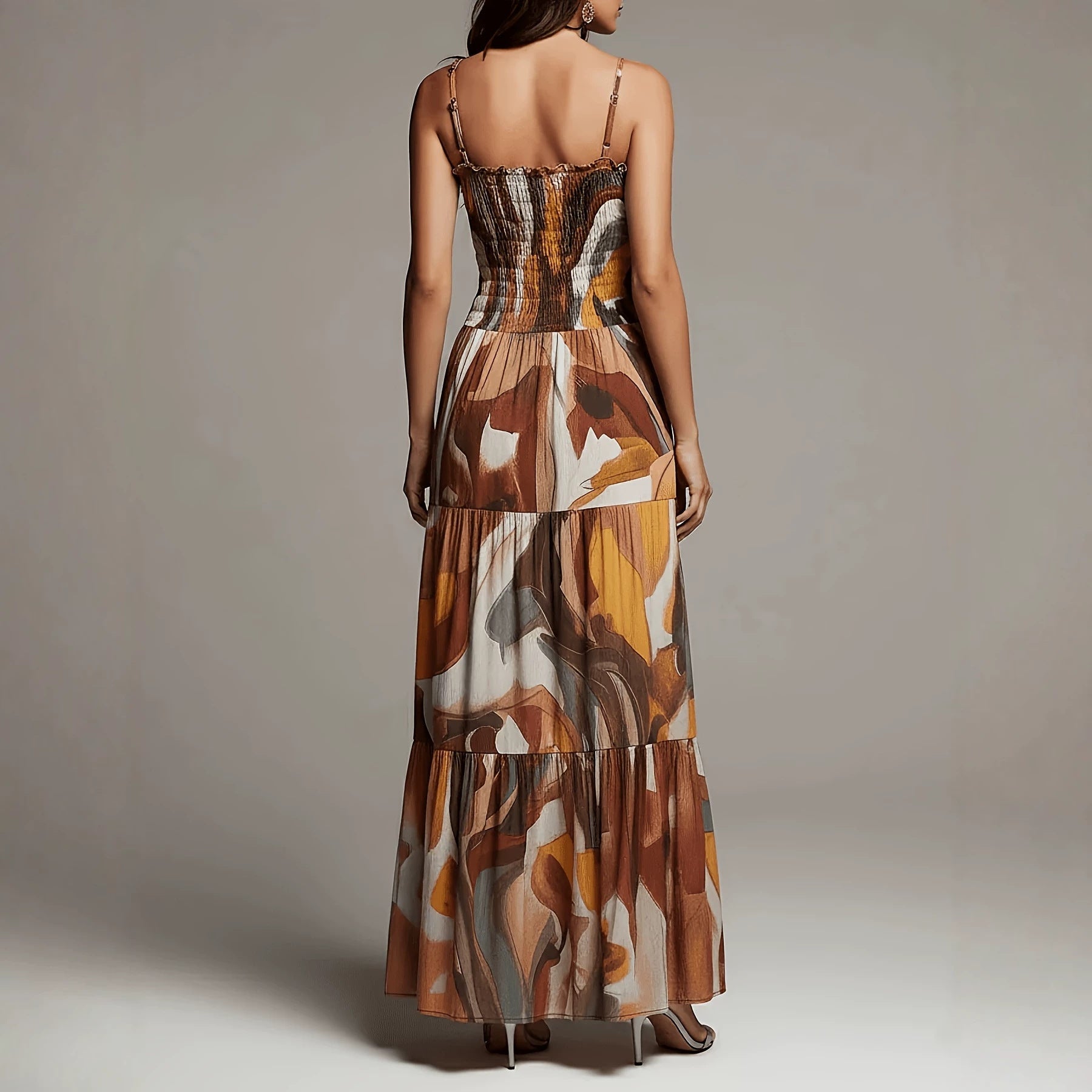 Thin shoulder strap pleated waist pocket dress 