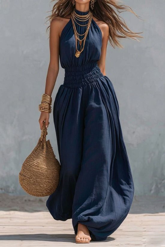 Sleeveless hanging neck lantern pants jumpsuit for women