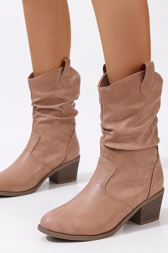 Comfortable Round Toe Stack Boots for Women, Summer Stylish Heeled Western Cowboy Boots 