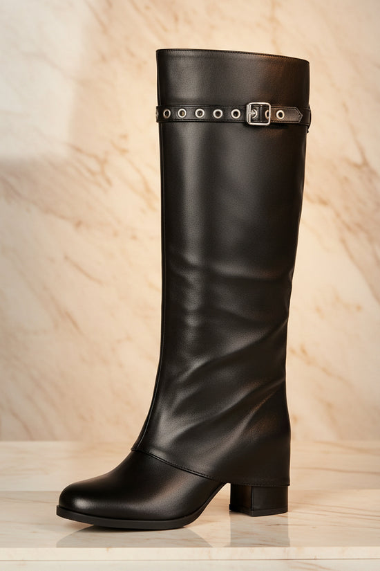 High Heel Chunky Large Size Slip-On Combat Boots for Women 