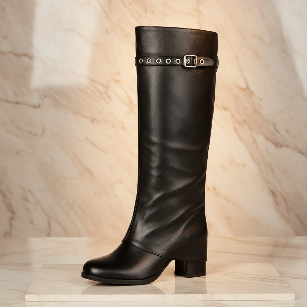 High Heel Chunky Large Size Slip-On Combat Boots for Women 