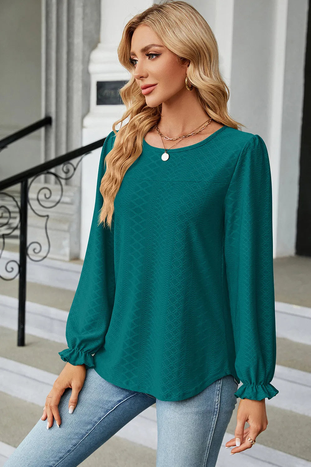 🌸 Round Neck Flounce Sleeve T-Shirt – Effortless Elegance for Everyday Wear eprolo