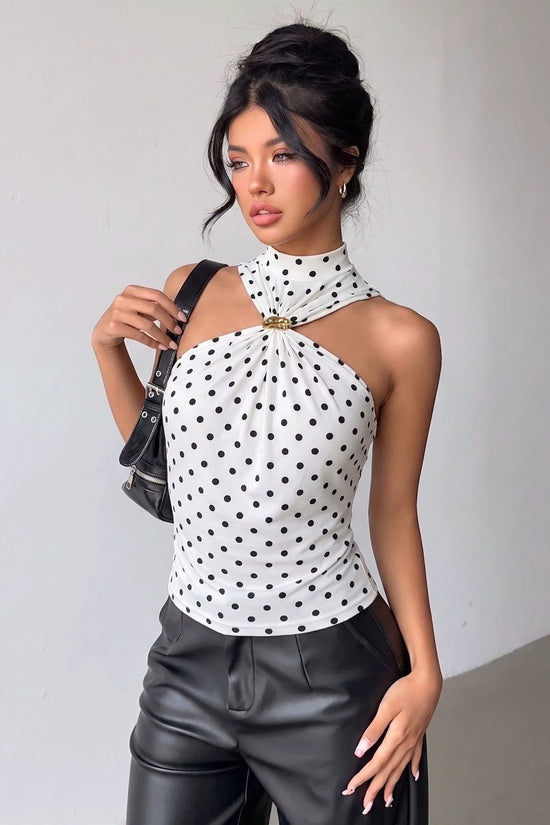 Wave point hanging neck sleeveless top 