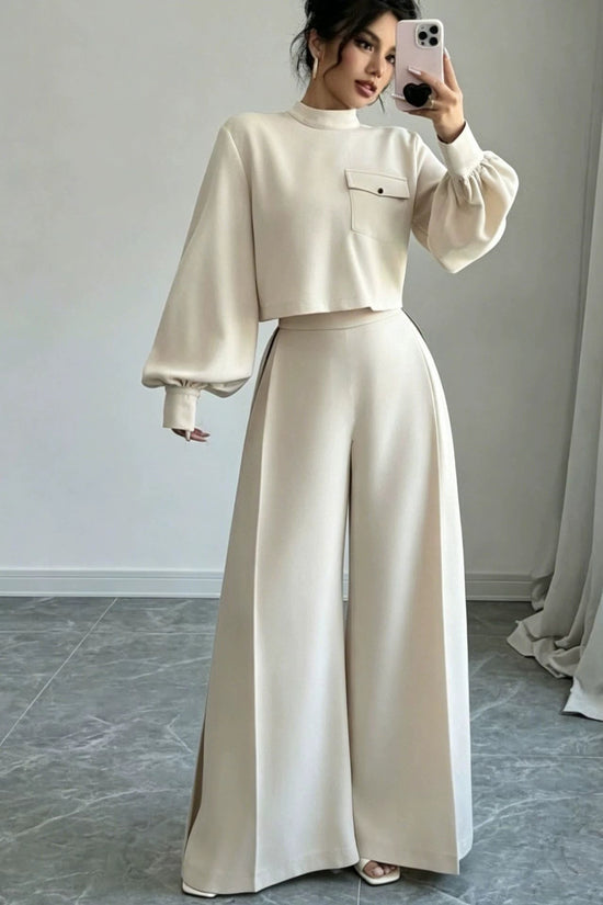 Solid color wide leg pants set for women 